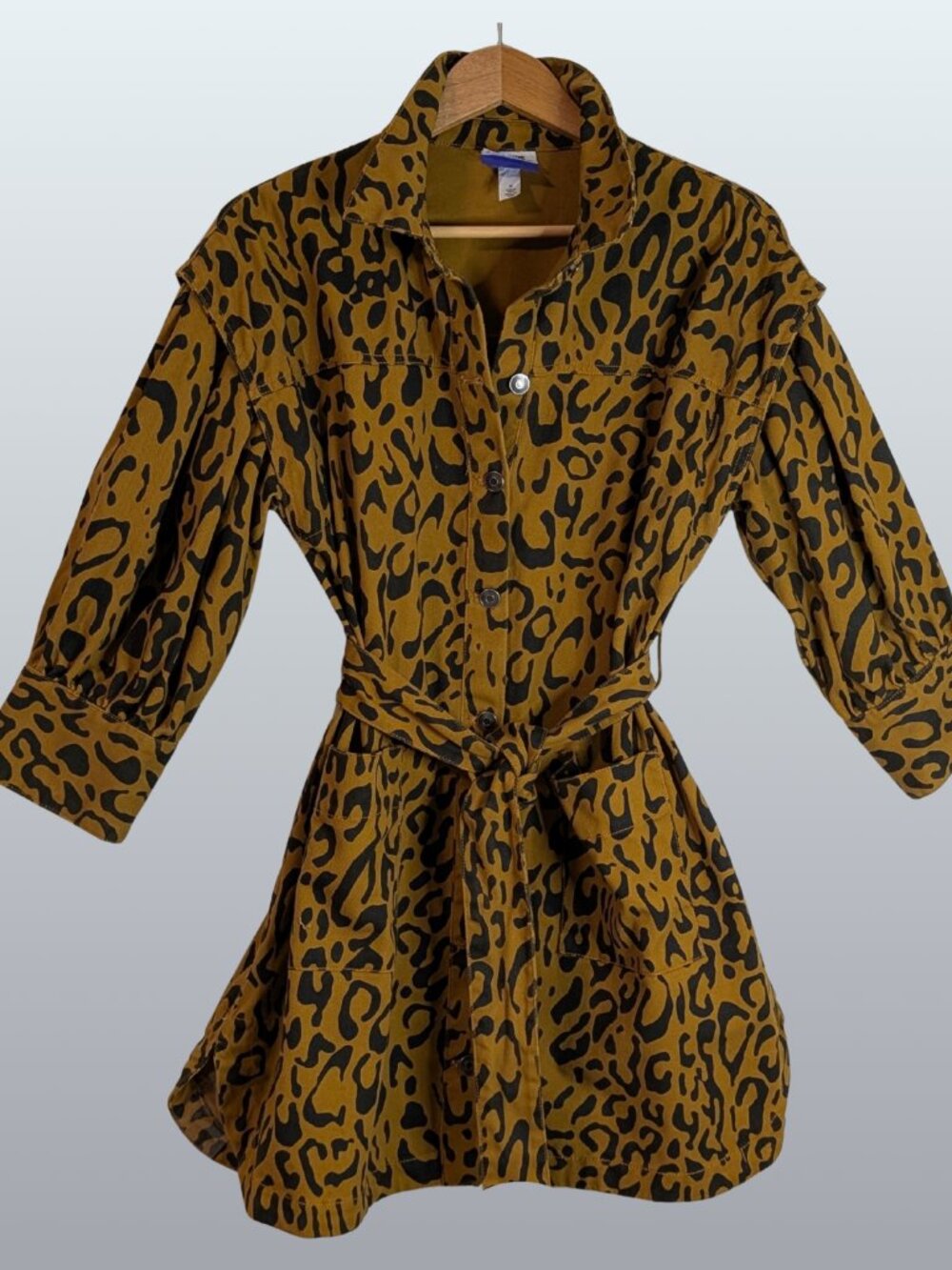 Future Collective Brown Leopard Utility Denim Shirt Dress 10 Safari Streetwear - Picture 3 of 16